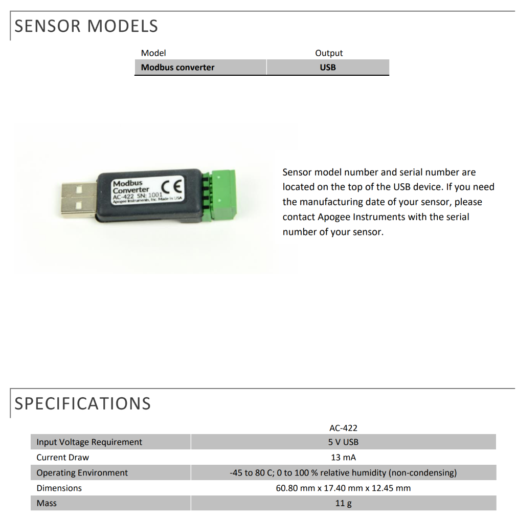apogee AC-422 Modbus-USB 변환기