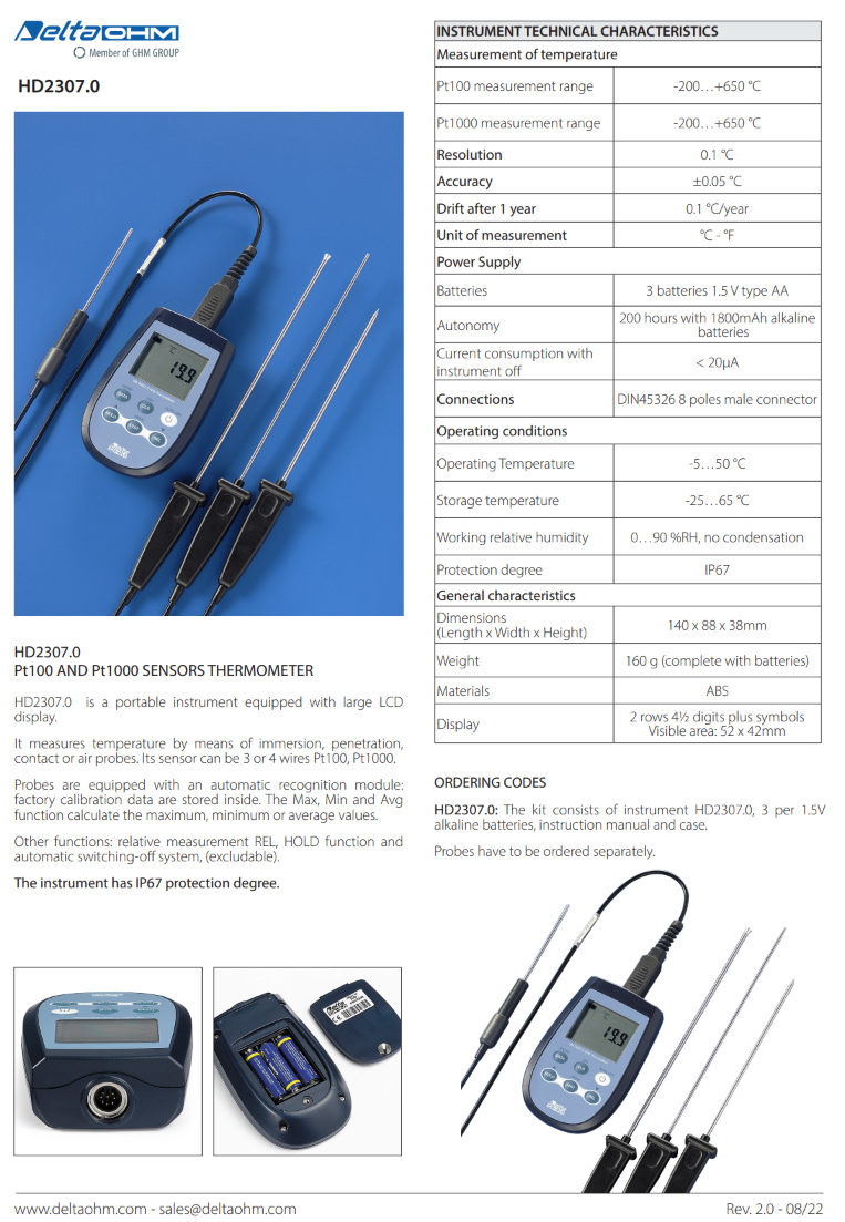 온도계 Pt100 입력 단자 1개 Senseca DeltaOHM HD2307.0