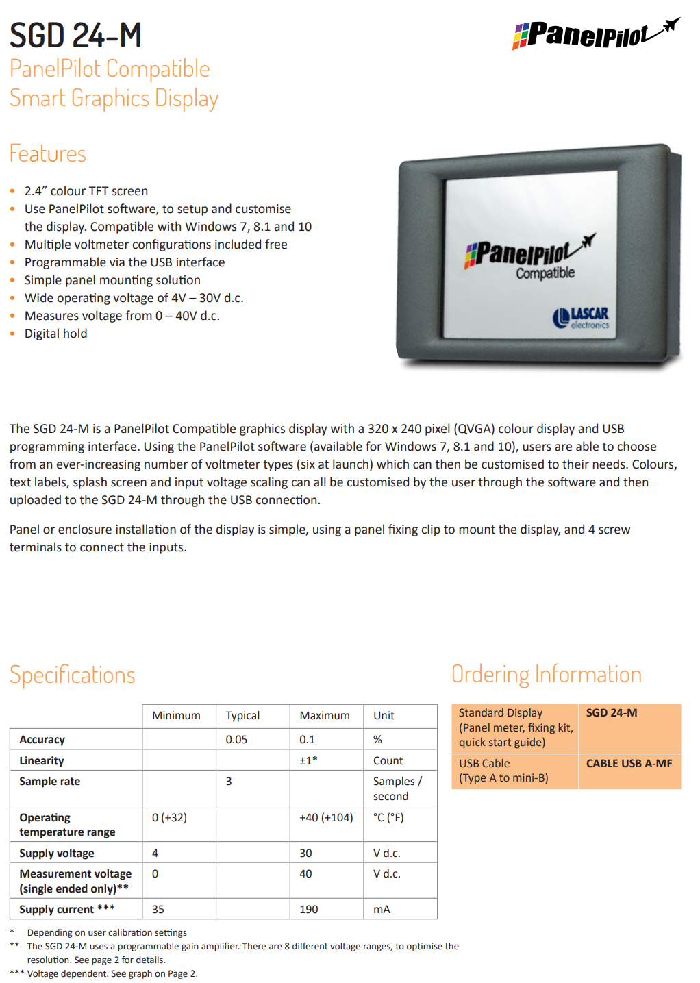 2.4인치 TFT 디스플레이 패널파일럿 LASCAR PanelPilot M / SGD 24-M