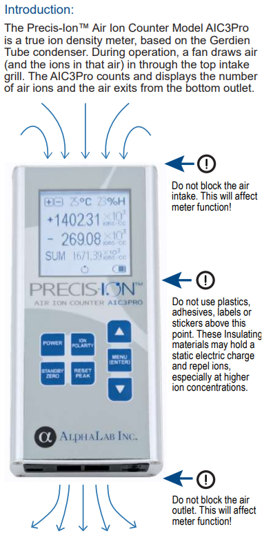 공기 이온 계수기 모델 AlphaLab Air Ion Counter Model AIC3Pro