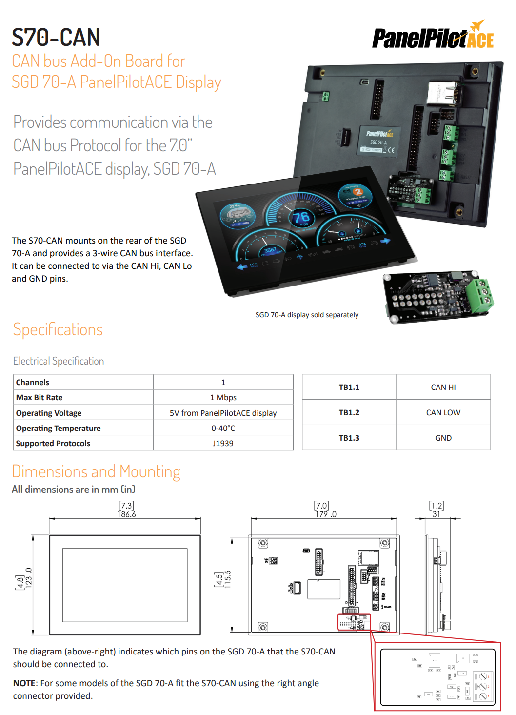 CAN 버스 추가 보드 (SGD 70-A) PanelPilot LASCAR S70-CAN