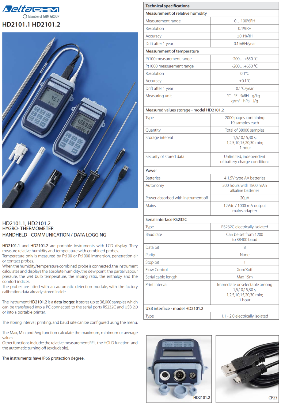 휴대용 온습도계 데이터 로거 Senseca DeltaOHM HD2101.2