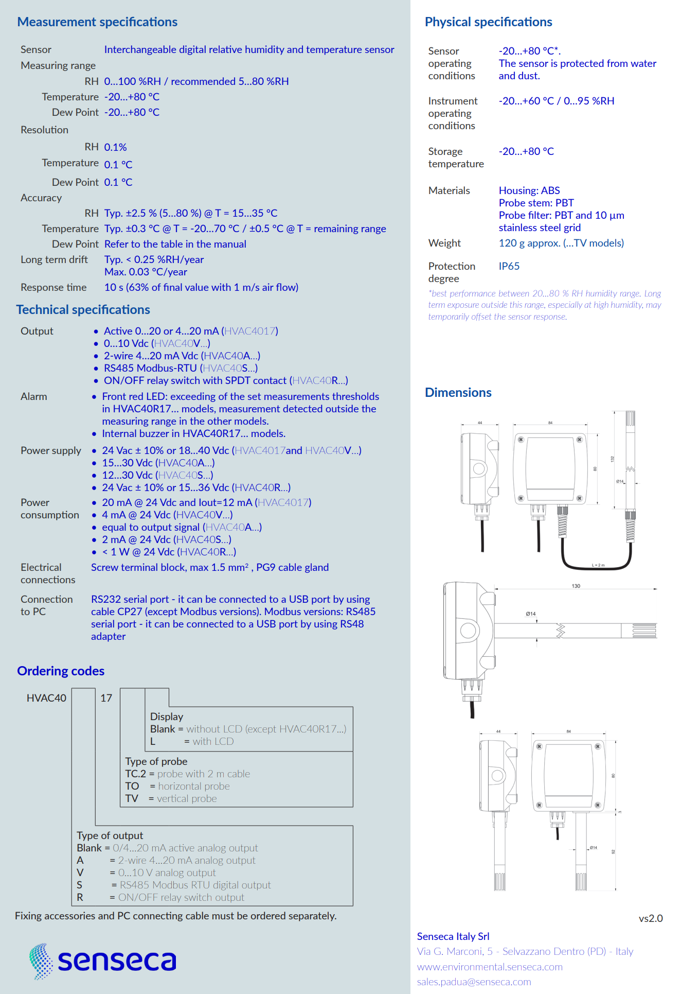 HVAC 트랜스미터 및 습도 조절기 Senseca HVAC40