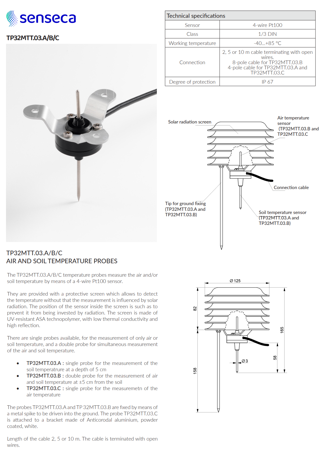 토양 및 대기 온도 프로브 Senseca DeltaOHM TP32MTT.03.B