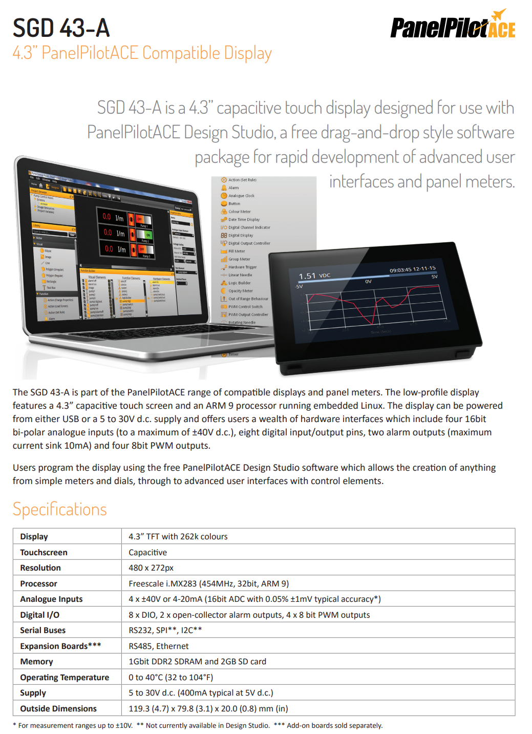 4.3인치 TFT 디스플레이 패널파일럿 LASCAR PanelPilotACE / SGD 43-A