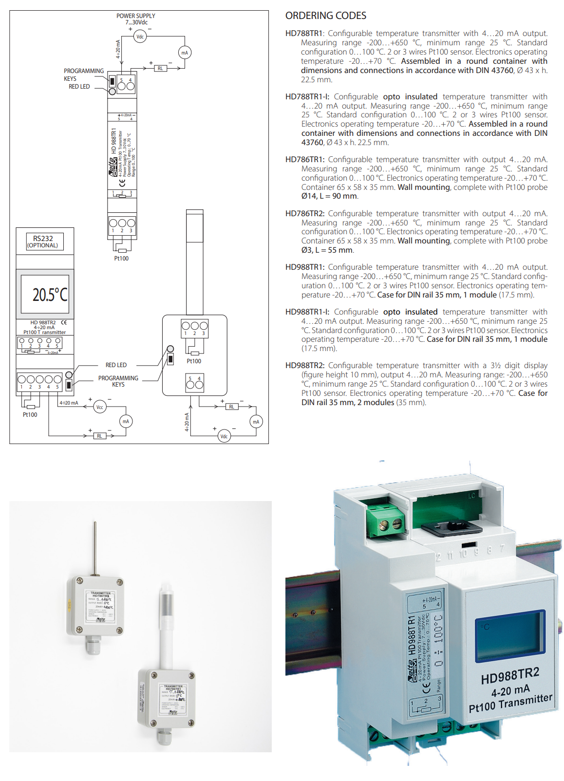 설정 가능한 온도 트랜스미터 Senseca DeltaOHM HD788TR1