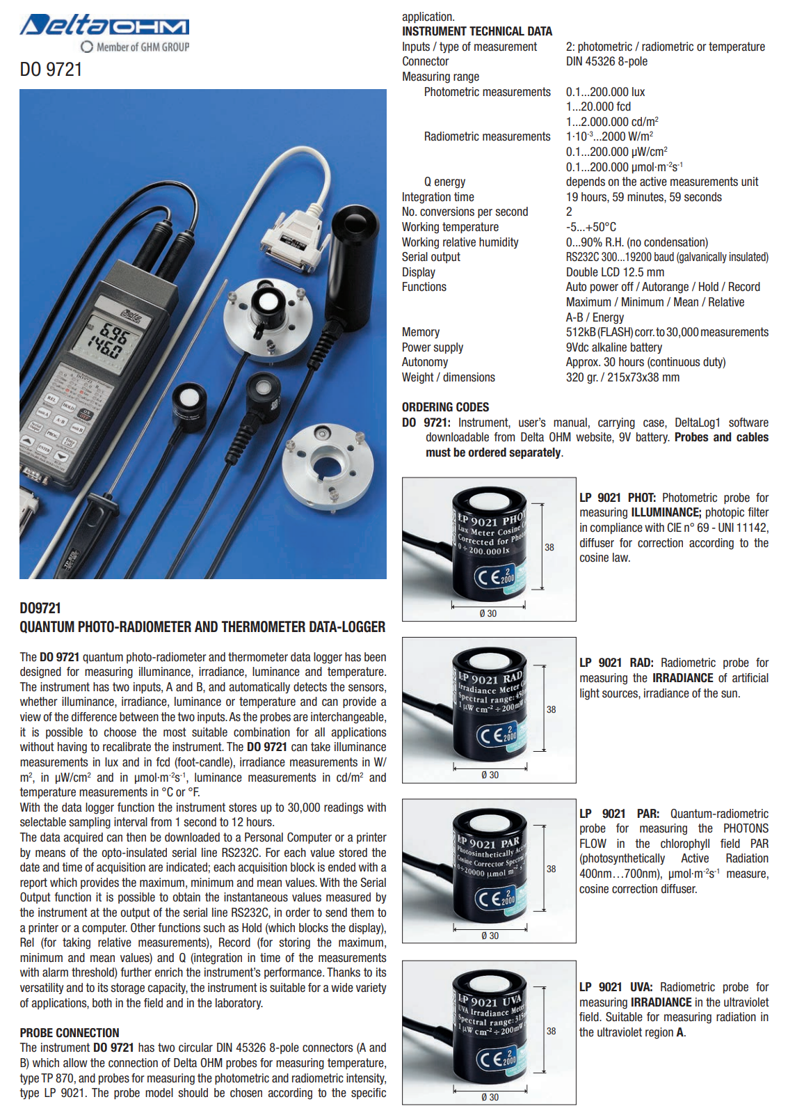 조도 프로브 Senseca DeltaOHM LP9021PHOT
