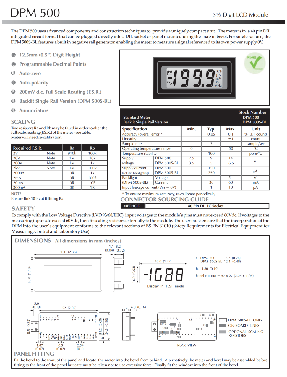 3.5자리 LCD 전압계 LASCAR Panel Meters / DPM 500