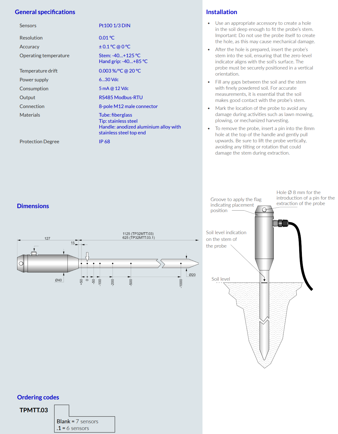 토양 온도 프로브 Senseca DeltaOHM TP32MTT.03 / TP32MTT.03.1