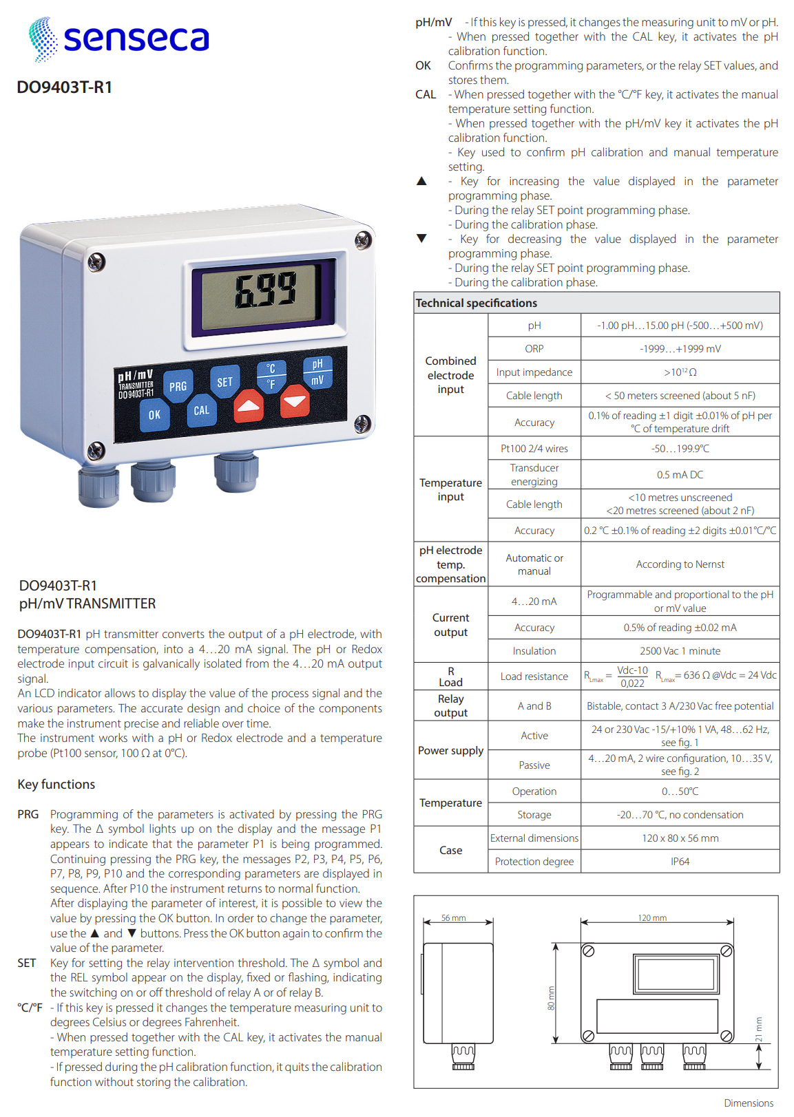 pH/mV 트랜스미터 Senseca DeltaOHM DO9403T-R1
