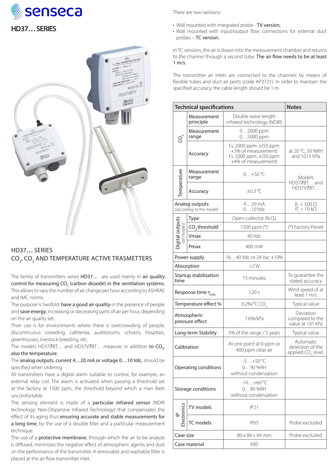 CO2, CO2 및 온도 트랜스미터 Senseca DeltaOHM HD37…