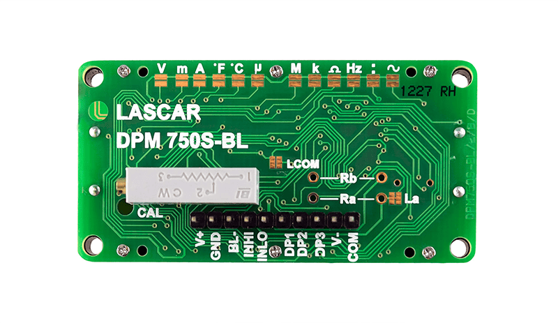 검정색 배경에 흰색 숫자가 표시되는 LCD 전압계 LASCAR Panel Meters / DPM 750S-EB-W