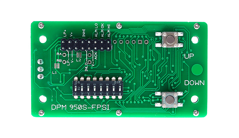 적색/녹색 프로그래밍 가능 백라이트를 갖춘 대형 200mV LCD 전압계 LASCAR Panel Meters / DPM 950S-FPSI