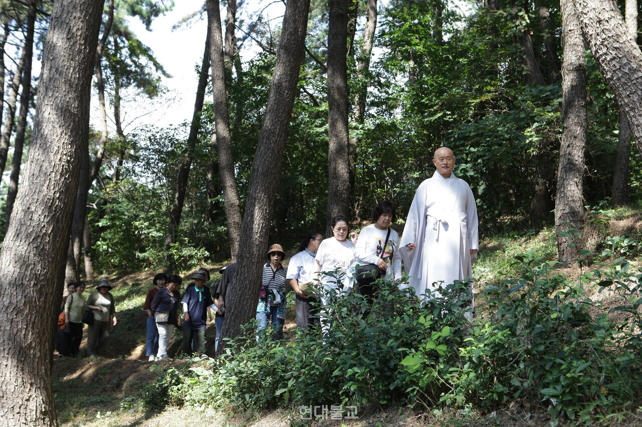 법회에 앞서 참석자들은 원오사 솔바람 명상길에서 걷기 명상을 진행했다.