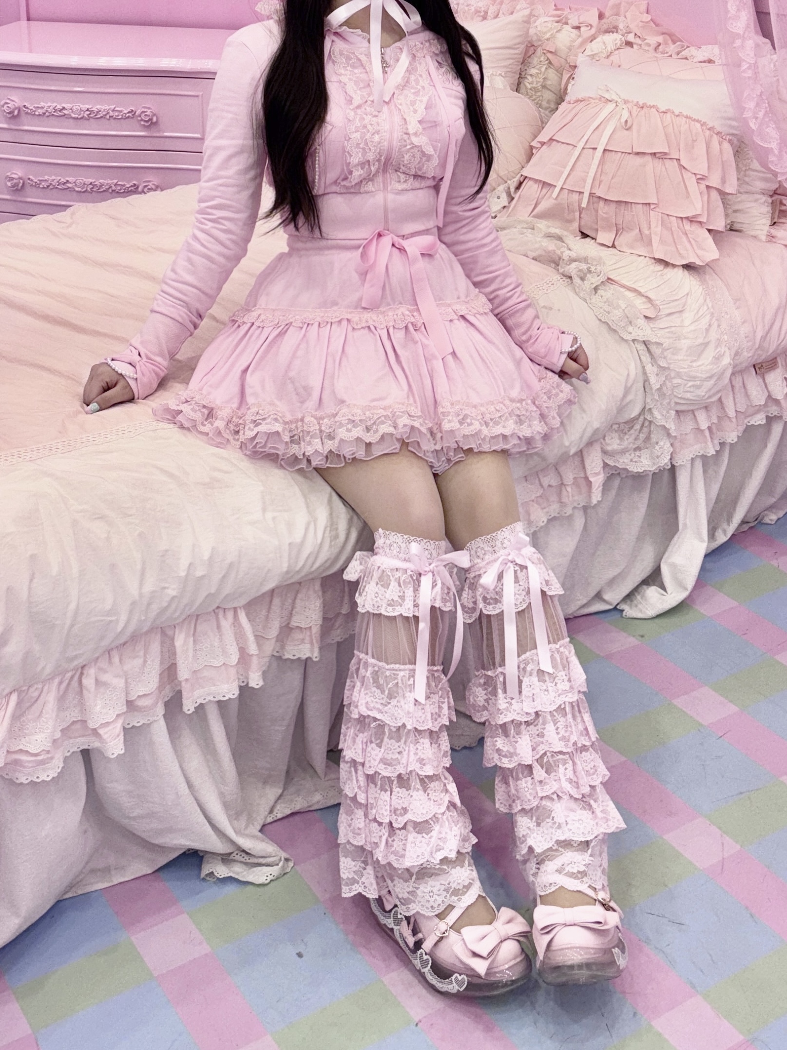 Hime lace leg warmer (babypink) : SHUSHU CHERRY