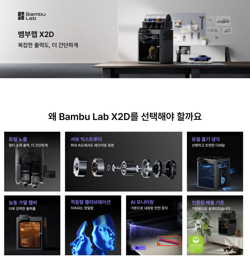 뱀부랩 X2D Combo 뱀부랩 3D프린터 (글로벌 한국판)