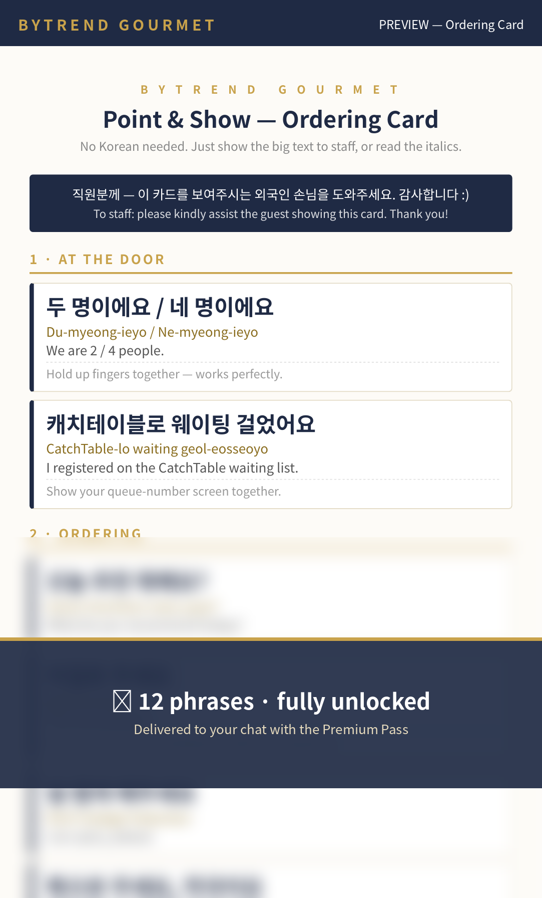 BYTREND グルメパスのオーダーカード プレビュー — 指差して伝える注文カード
