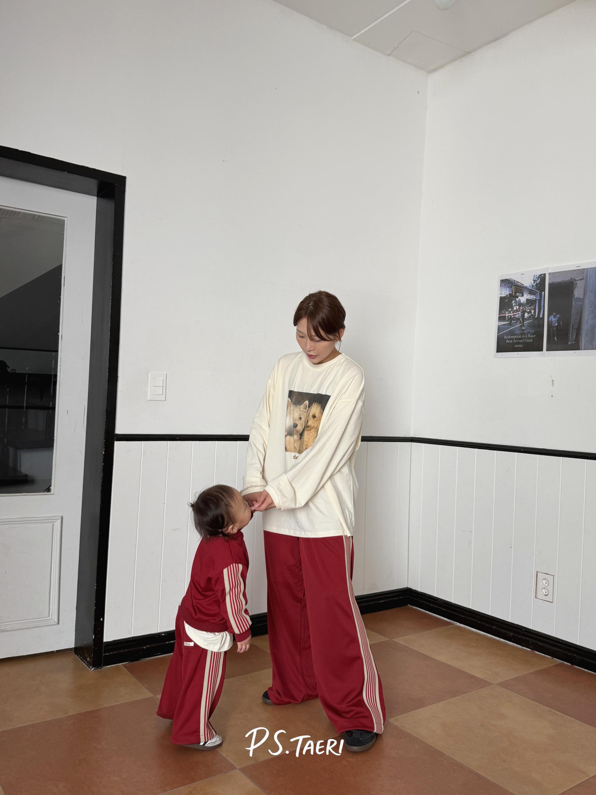 Line Track Pants (Kids)-Red