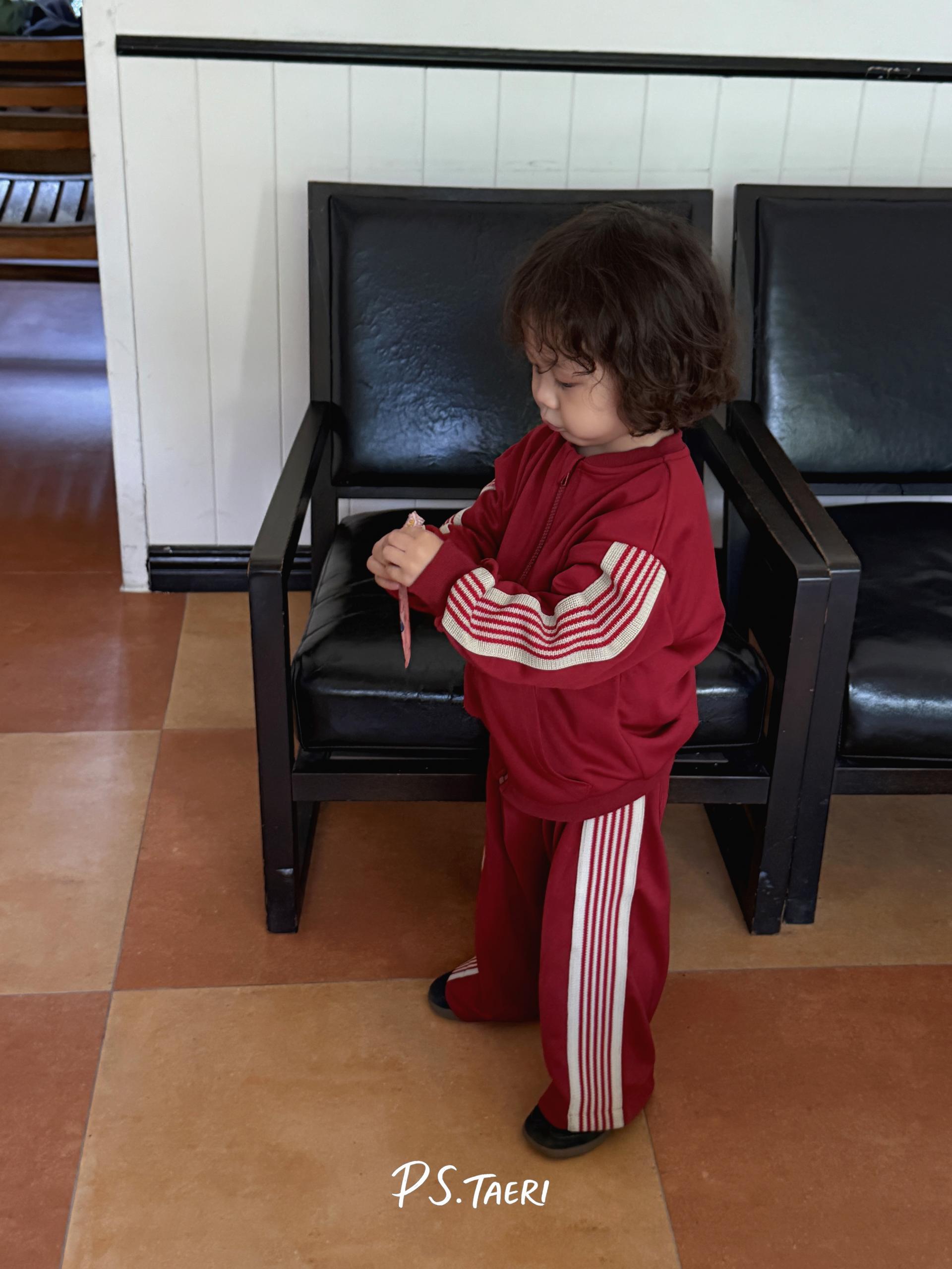 Line Track Pants (Kids)-Red