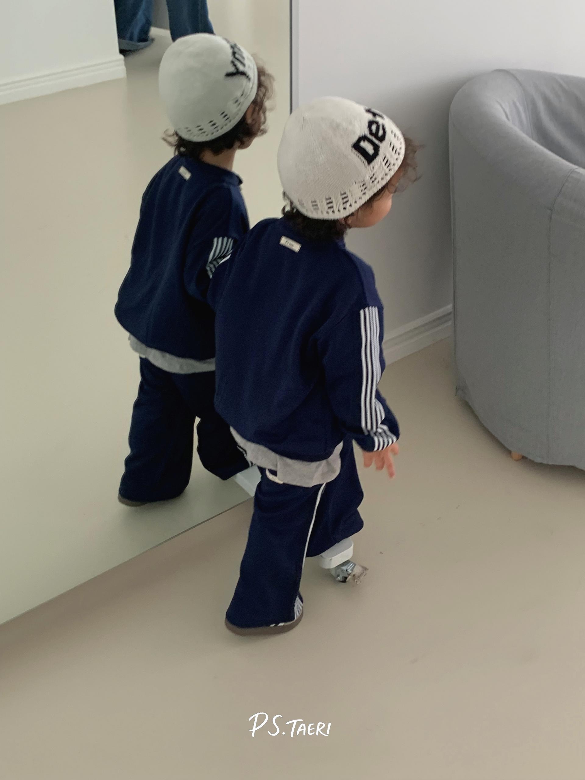 Line Track Pants (Kids)-Navy