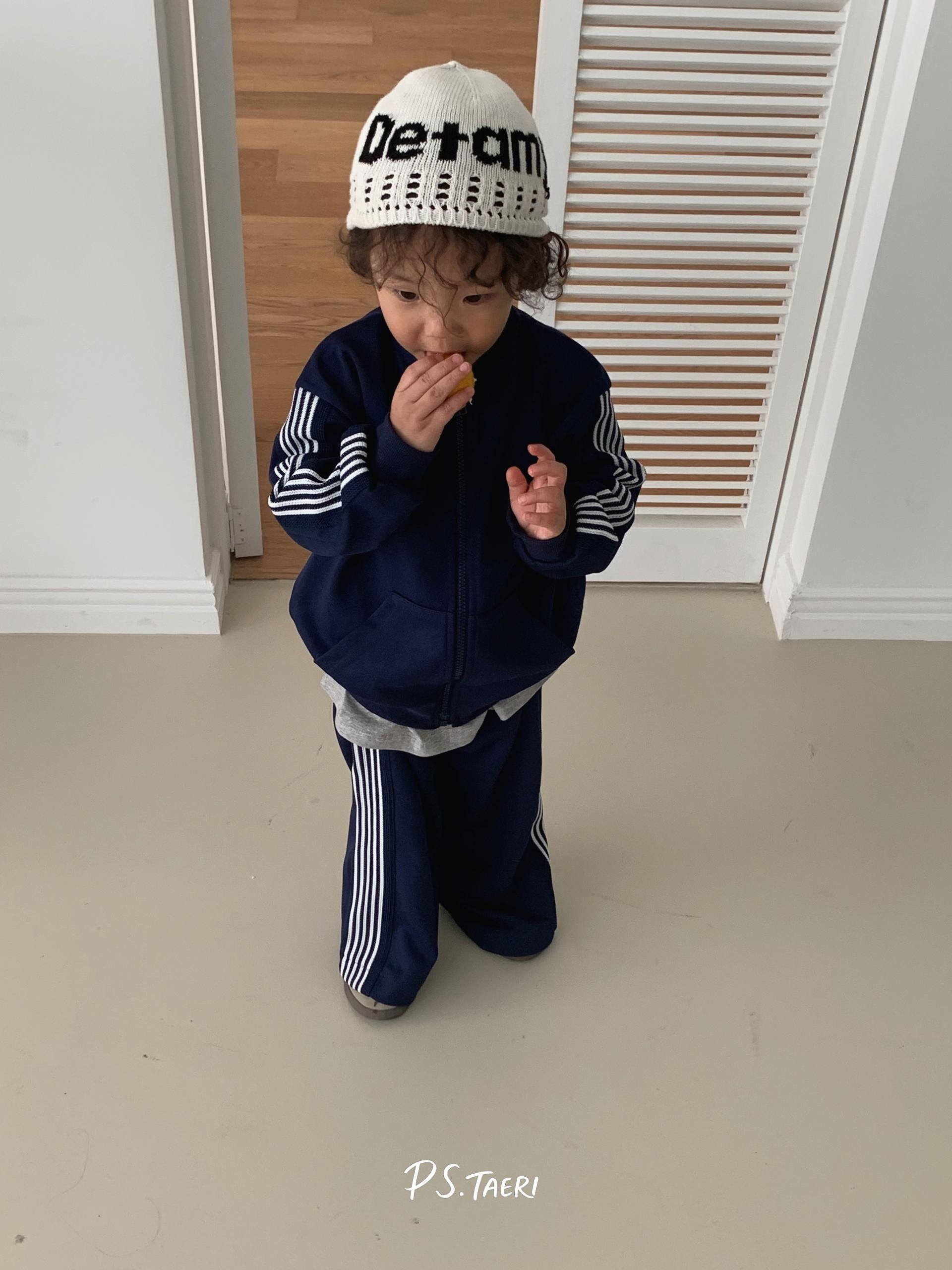 Line Track Pants (Kids)-Navy