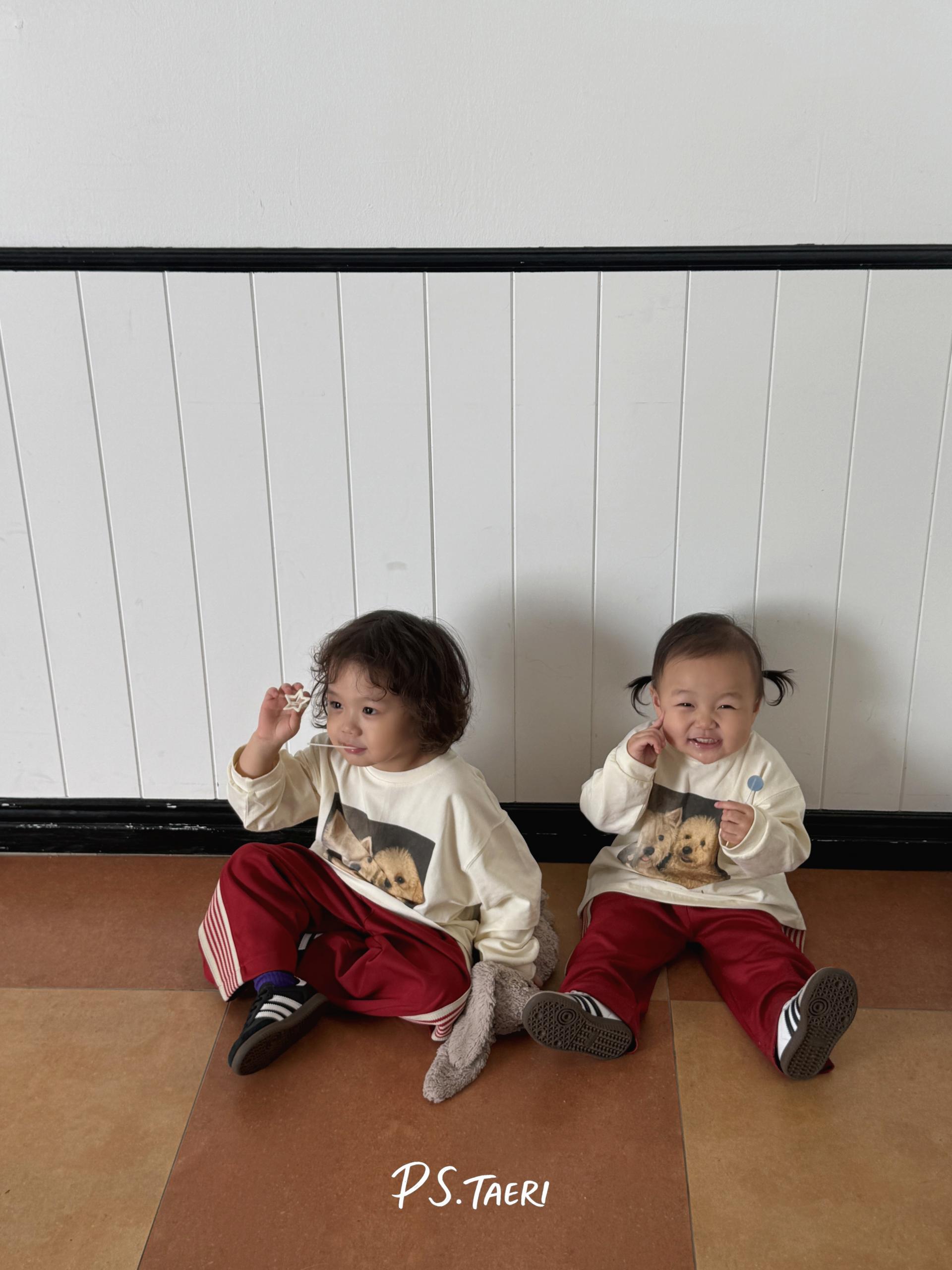 Line Track Pants (Kids)-Red
