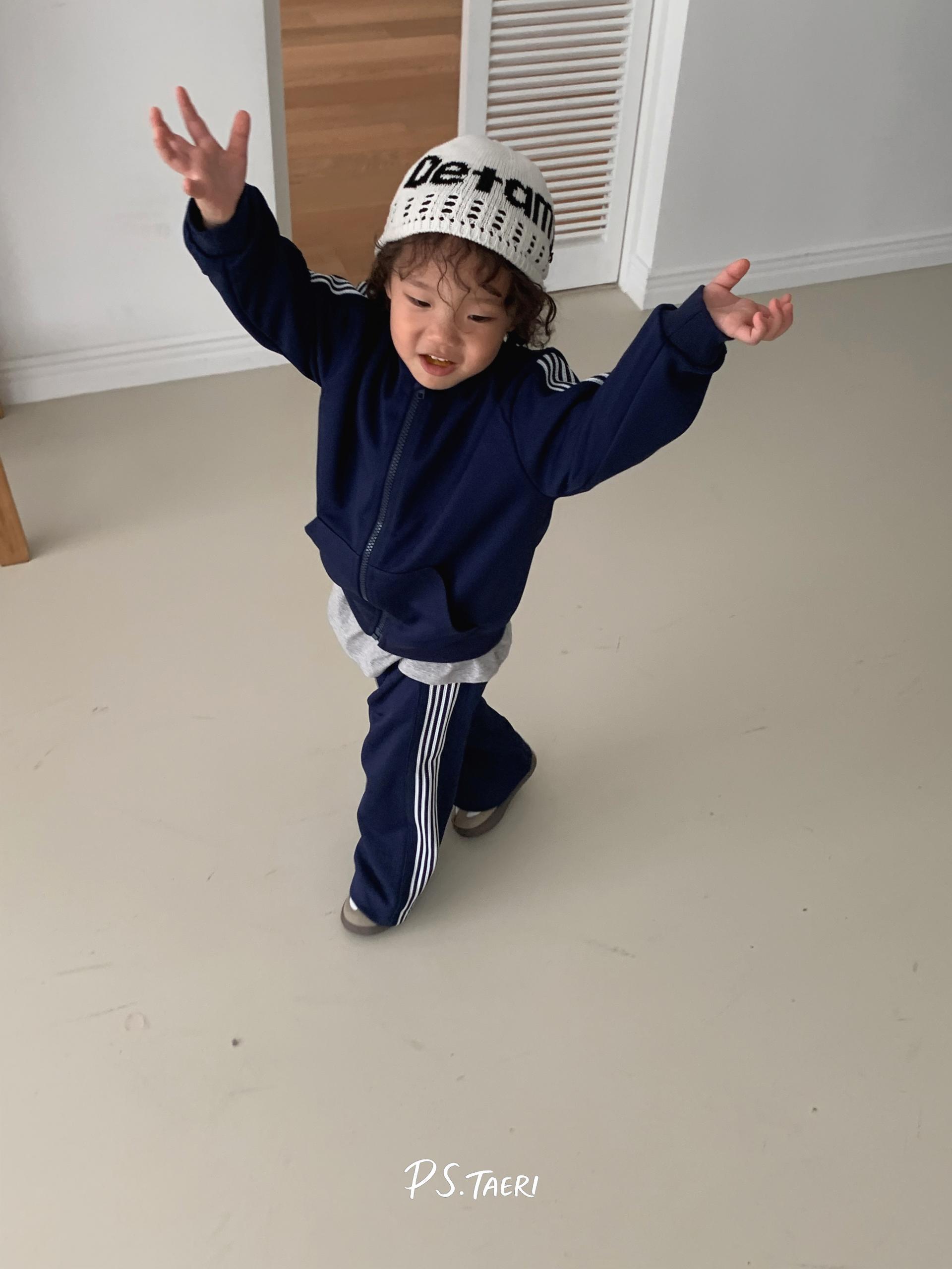 Line Track Pants (Kids)-Navy