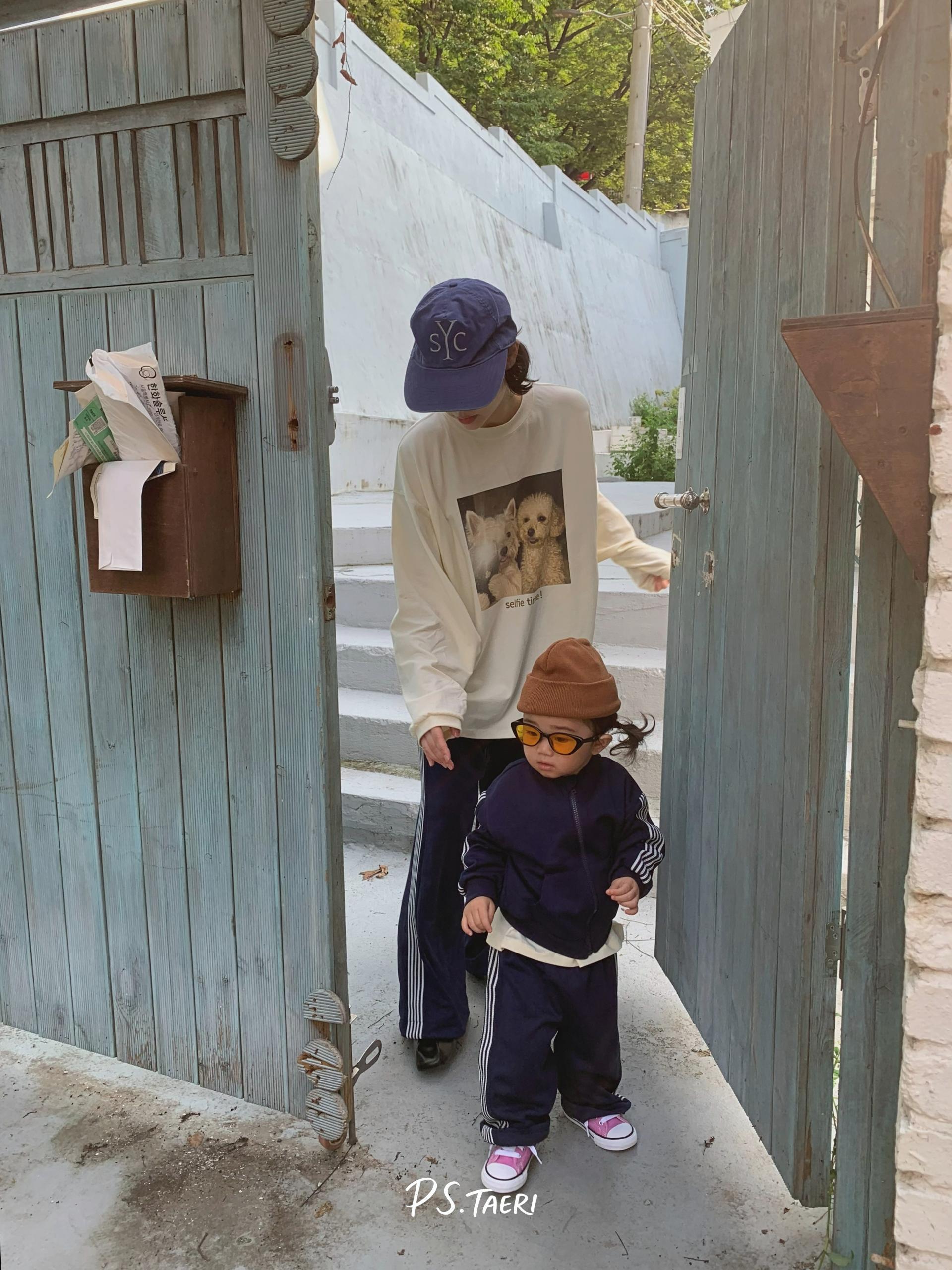 Line Track Pants (Kids)-Navy