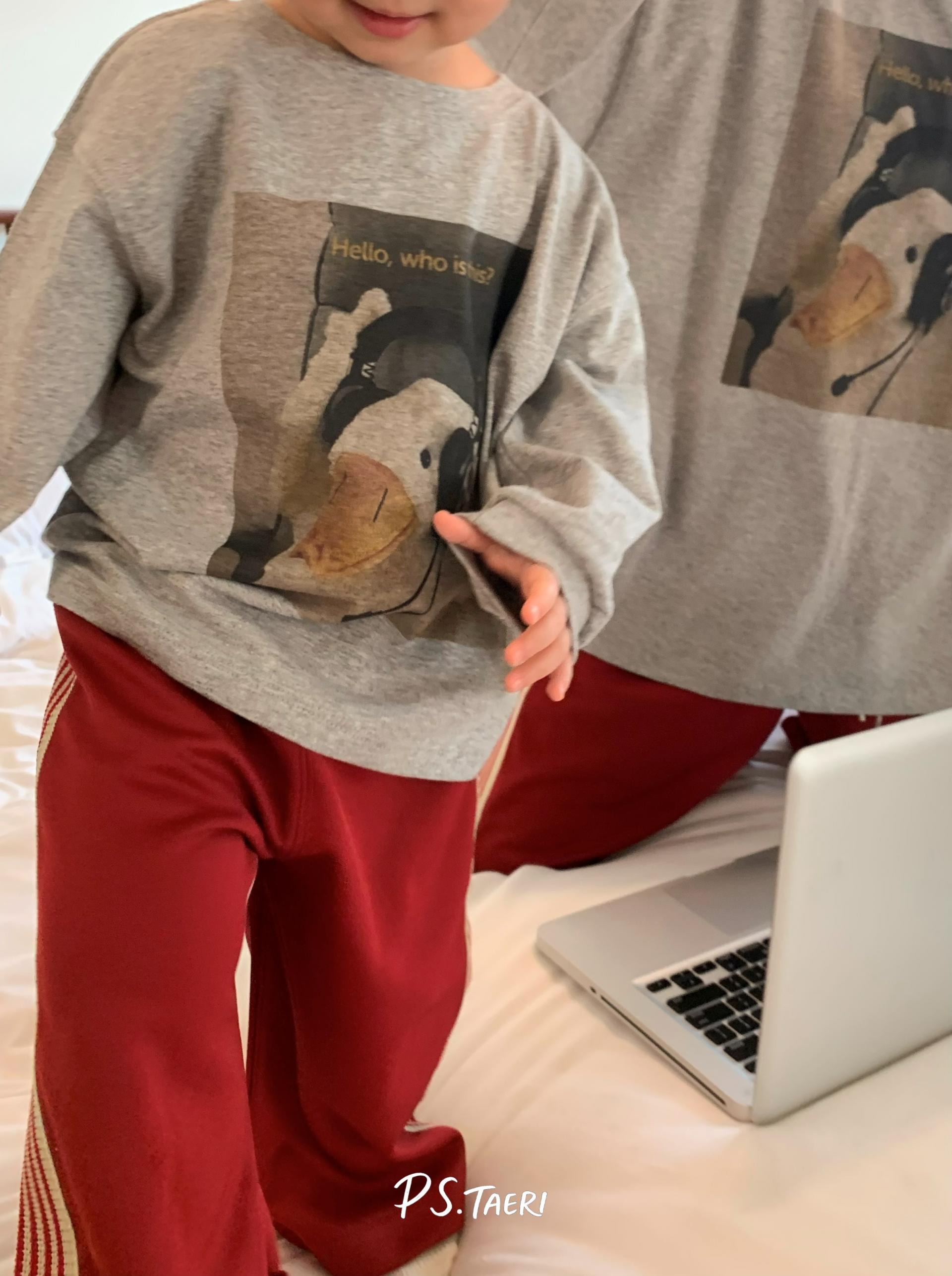 Hello Duck T-shirt (Kids)-Gray