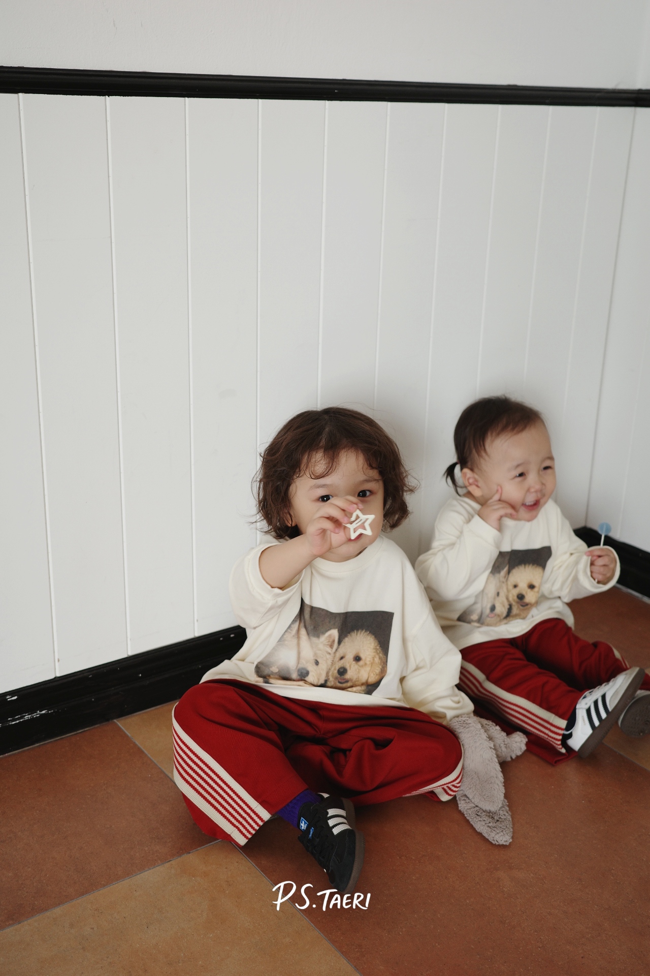 Line Track Pants (Kids)-Red