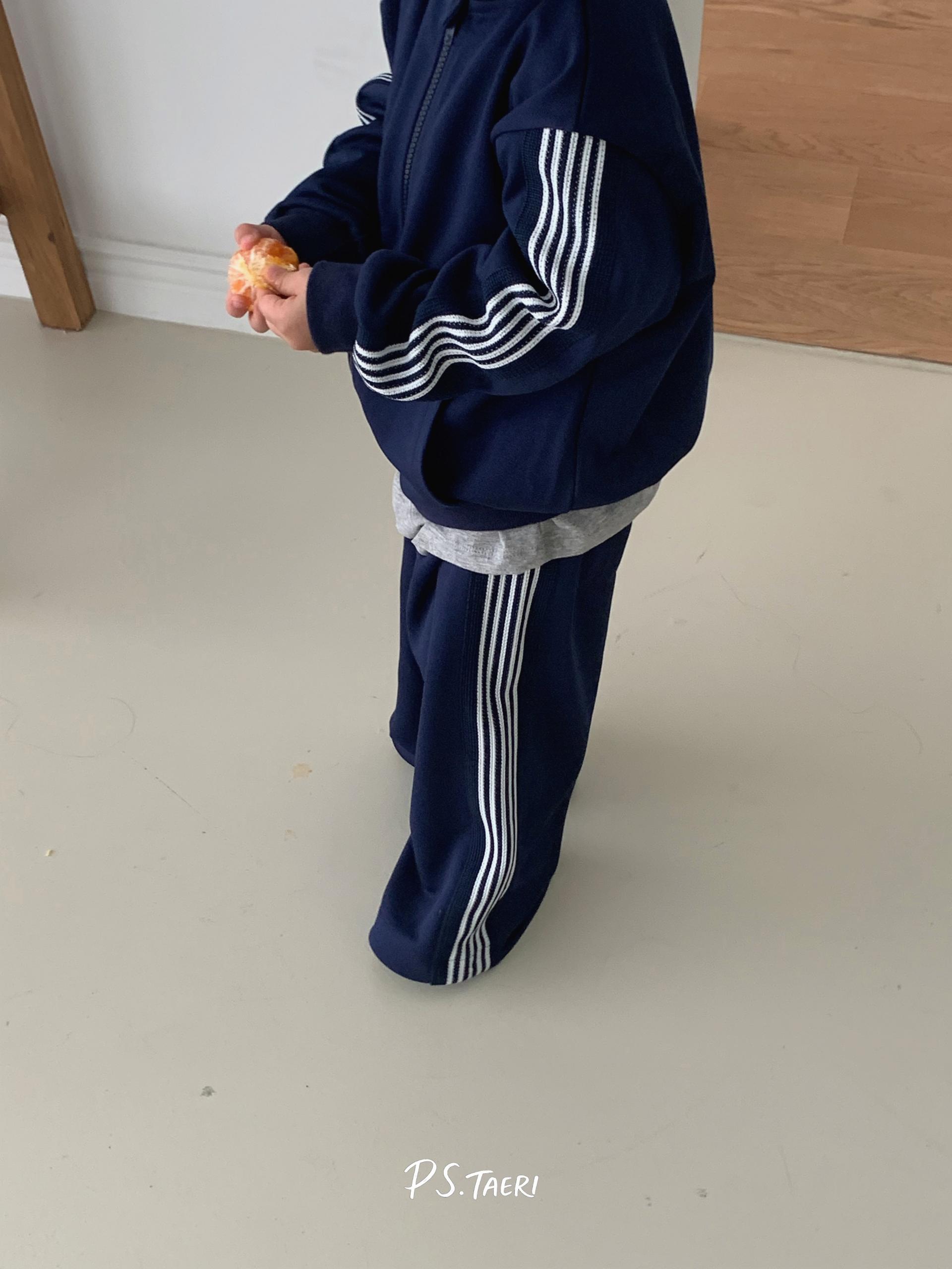 Line Track Pants (Kids)-Navy