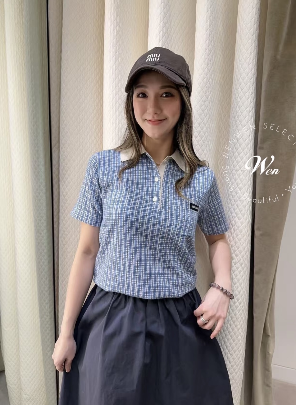 [고퀄]미우미우 카라 체크 반팔 셔츠 블라우스