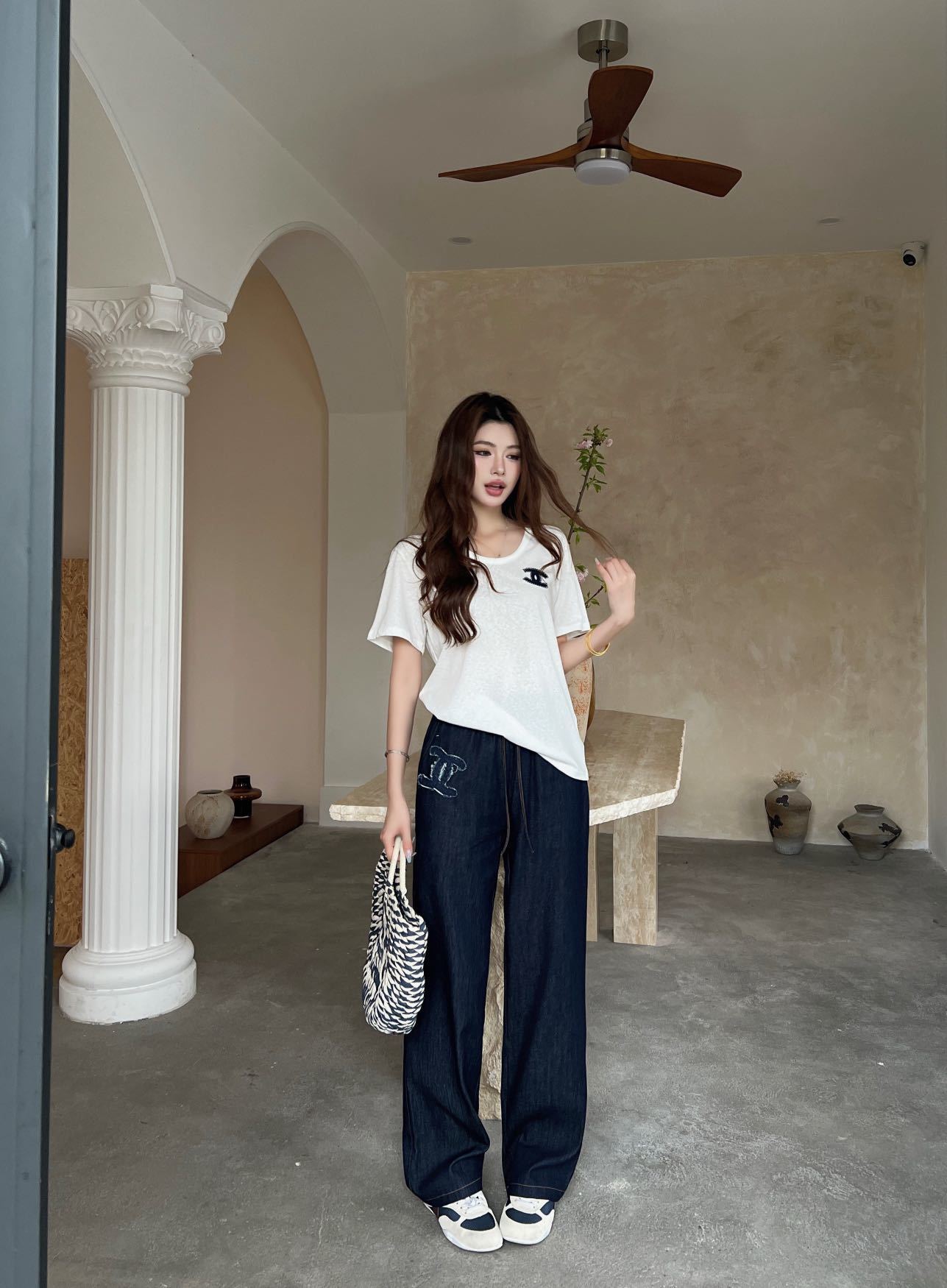 샤넬 로고 데님 청바지 팬츠