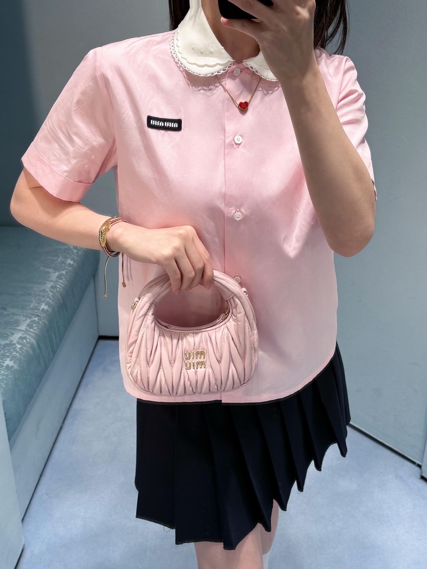 [고퀄]미우미우 레이스 카라 반팔 셔츠 블라우스