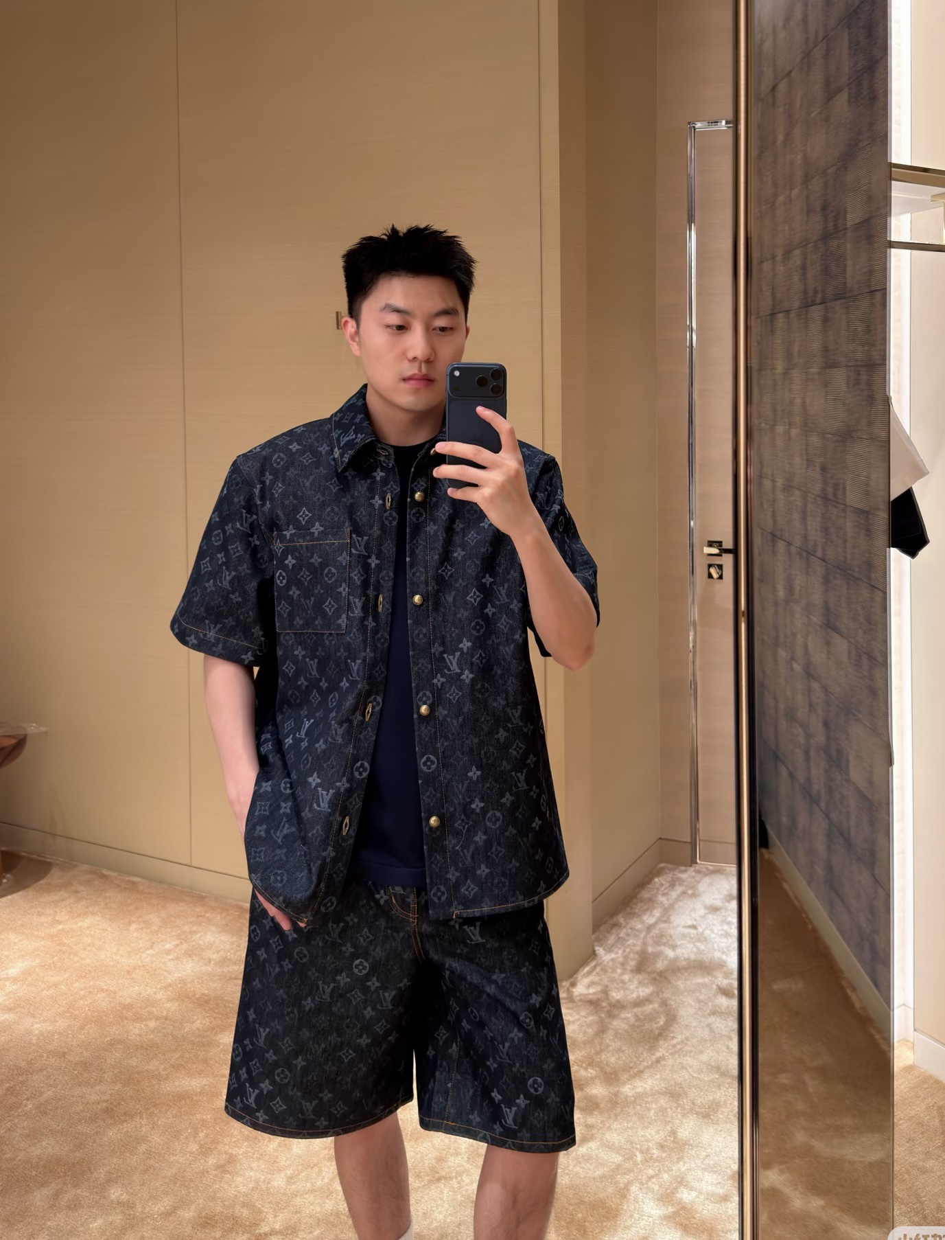 루이비통 맨즈 데님 반팔 셔츠