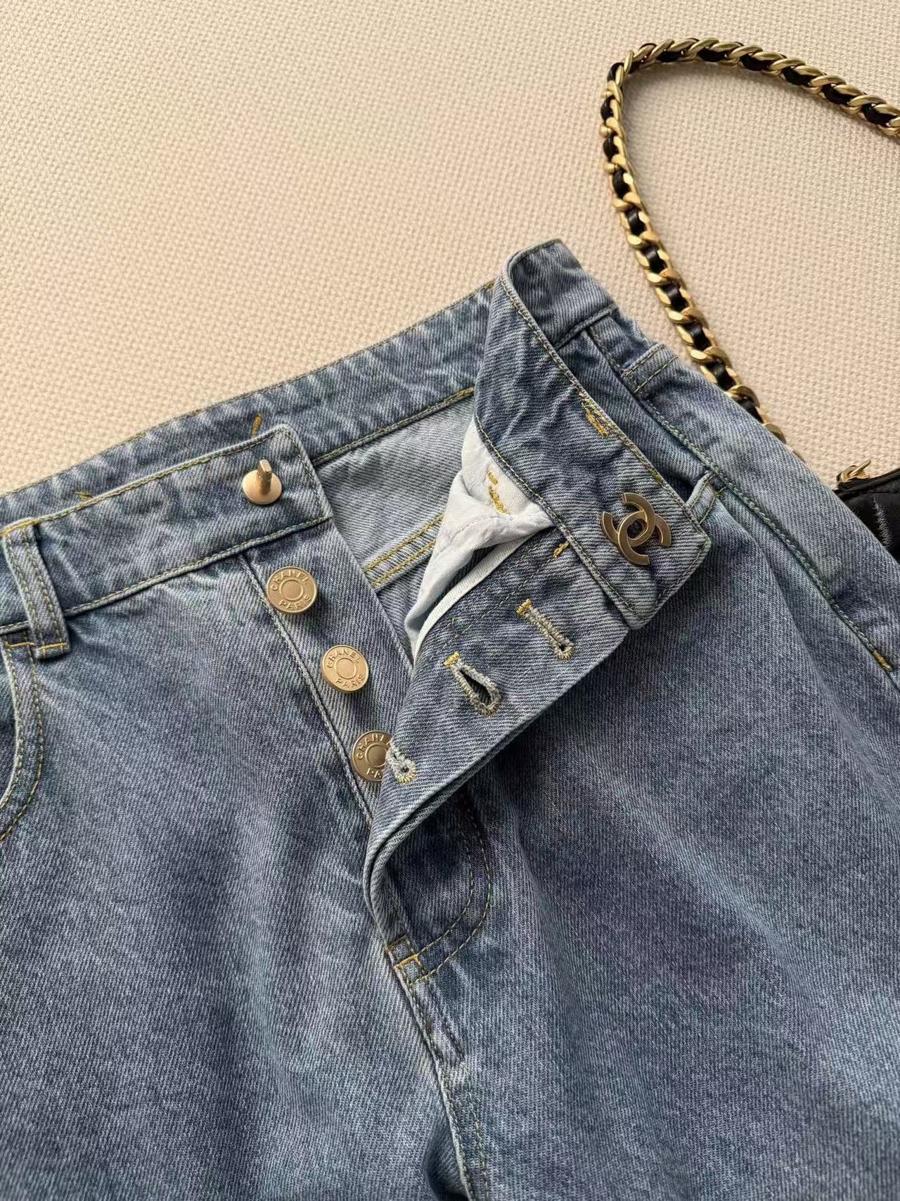 샤넬 턴락 버튼 데님 팬츠