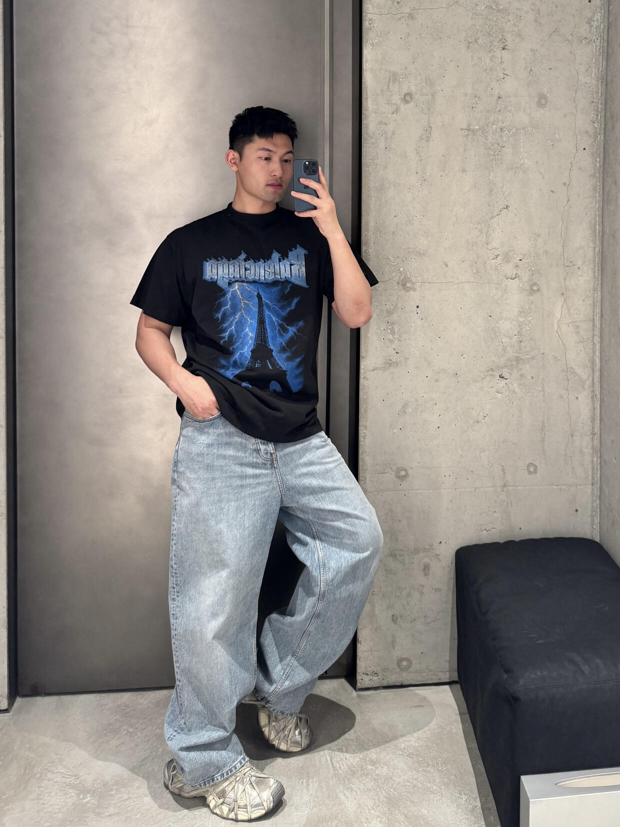 발렌시아가 맨즈 남여공용 프린팅 반팔티