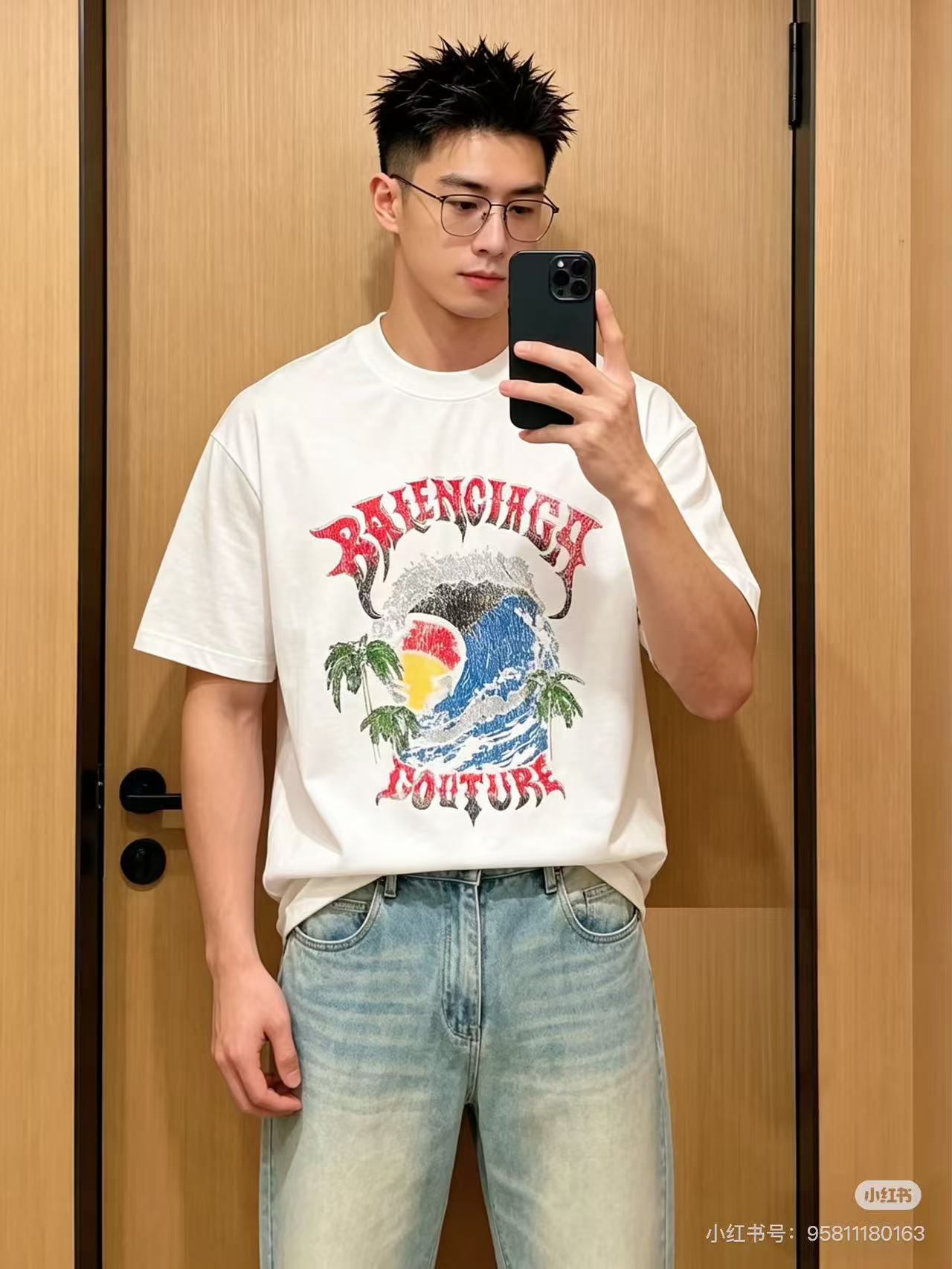 발렌시아가 맨즈 남여공용 프린팅 반팔티 4컬러