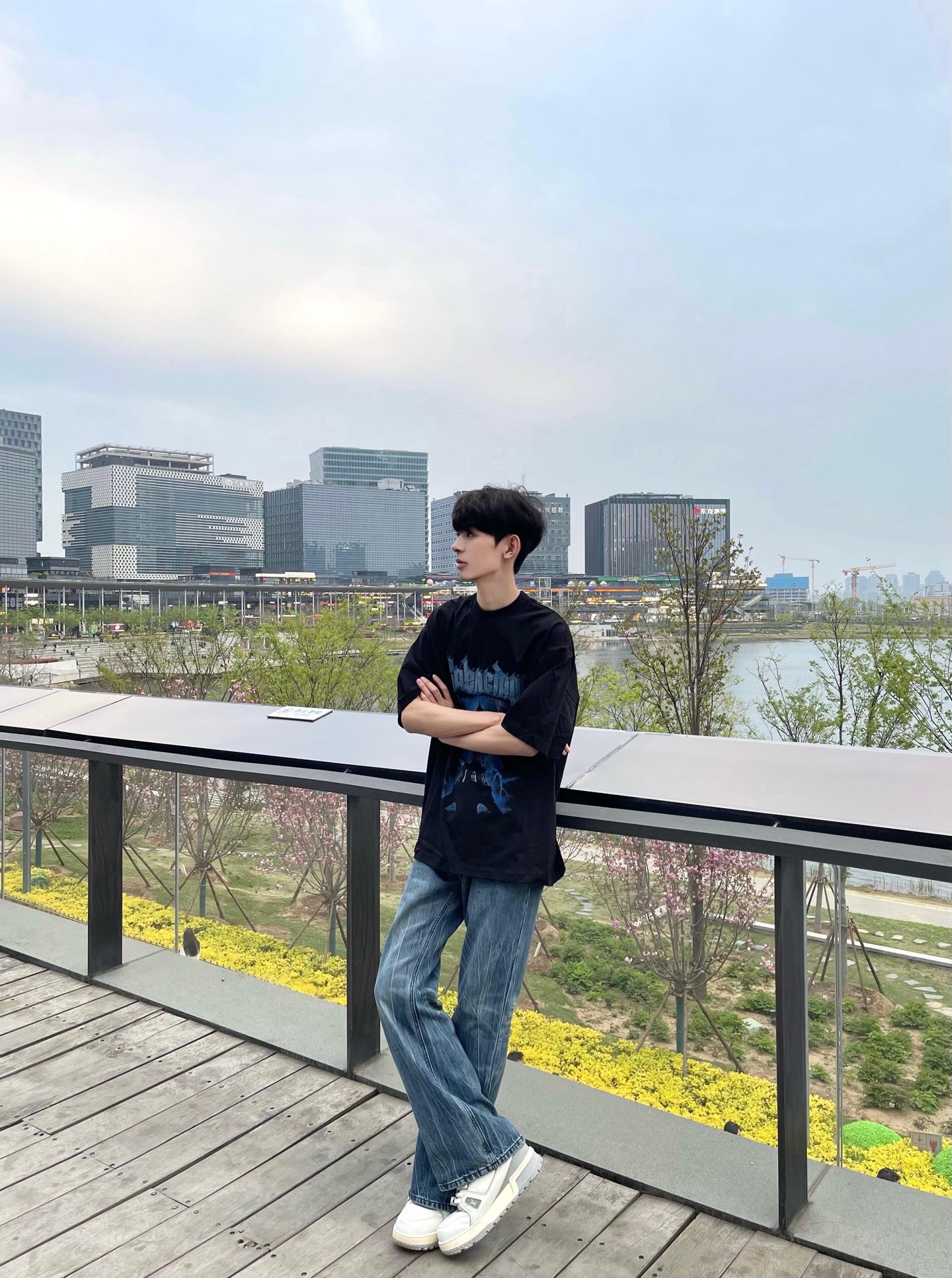 발렌시아가 맨즈 남여공용 프린팅 반팔티