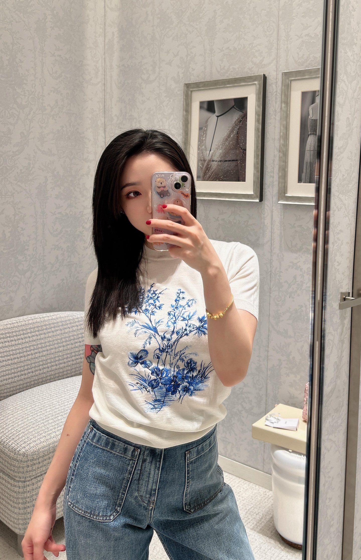 [고퀄]디올 자수 반팔 니트