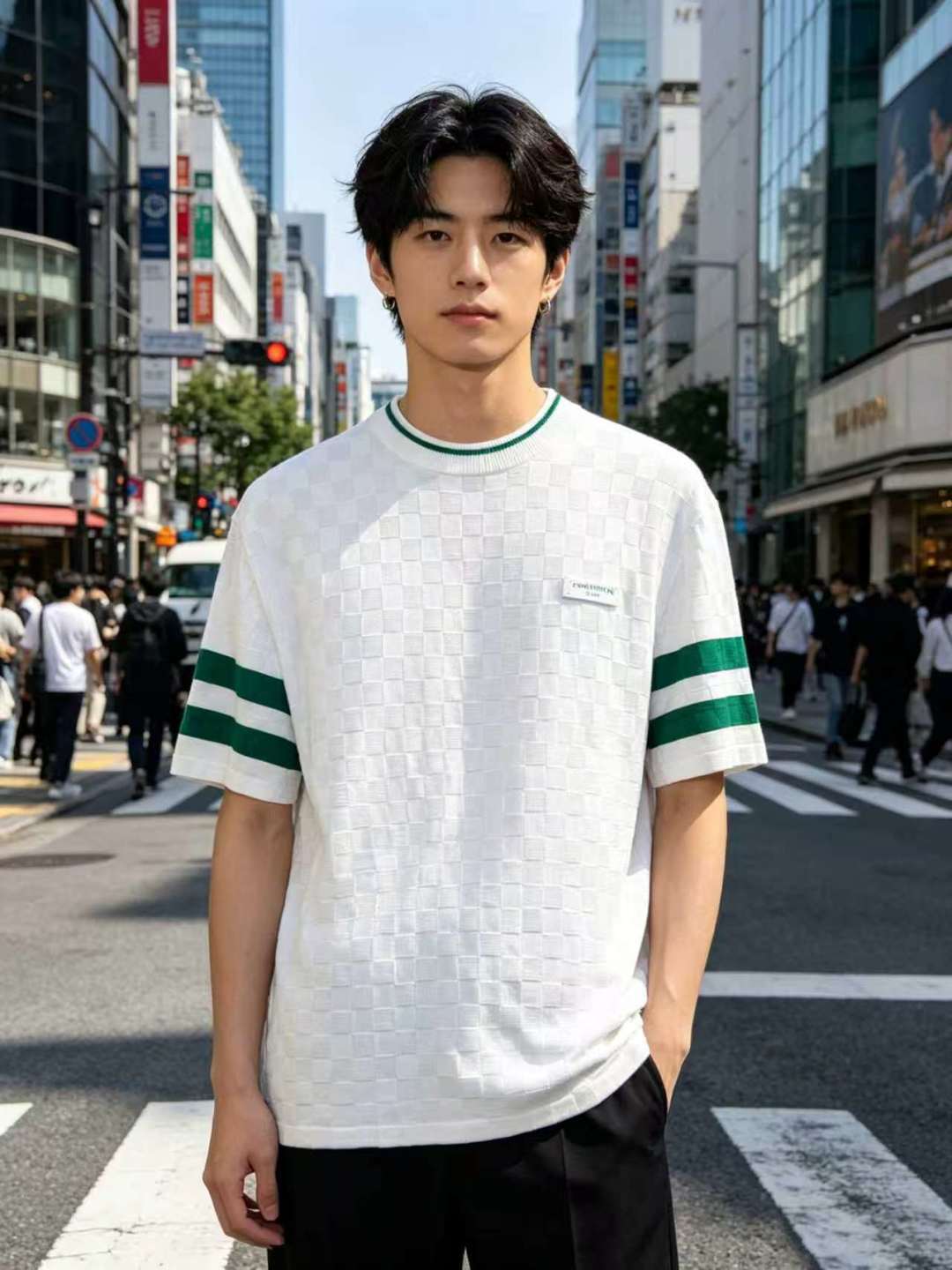 루이비통 맨즈 자카드 반팔 니트