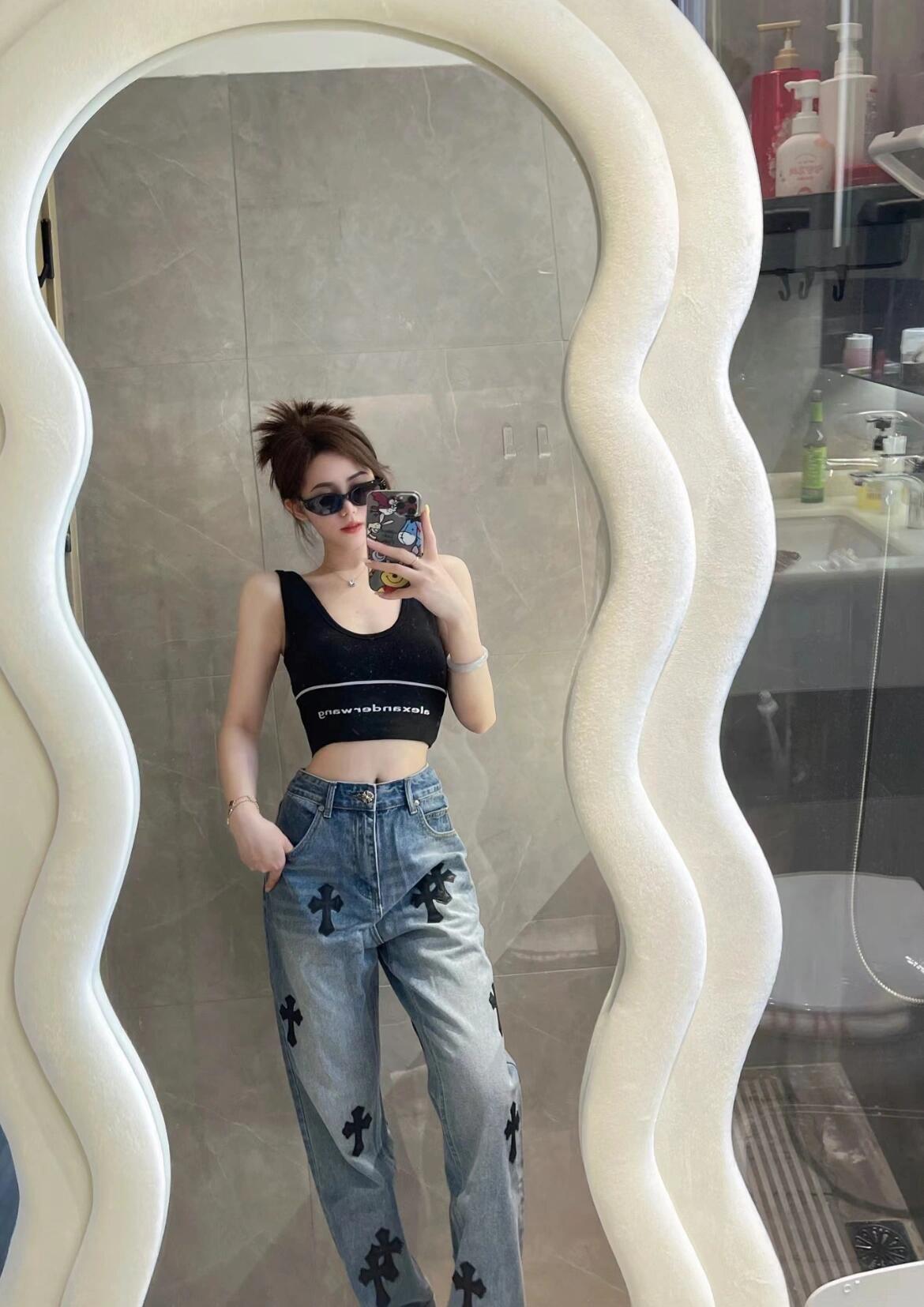 크롬하츠 맨즈 남여공용 패치 데님 팬츠
