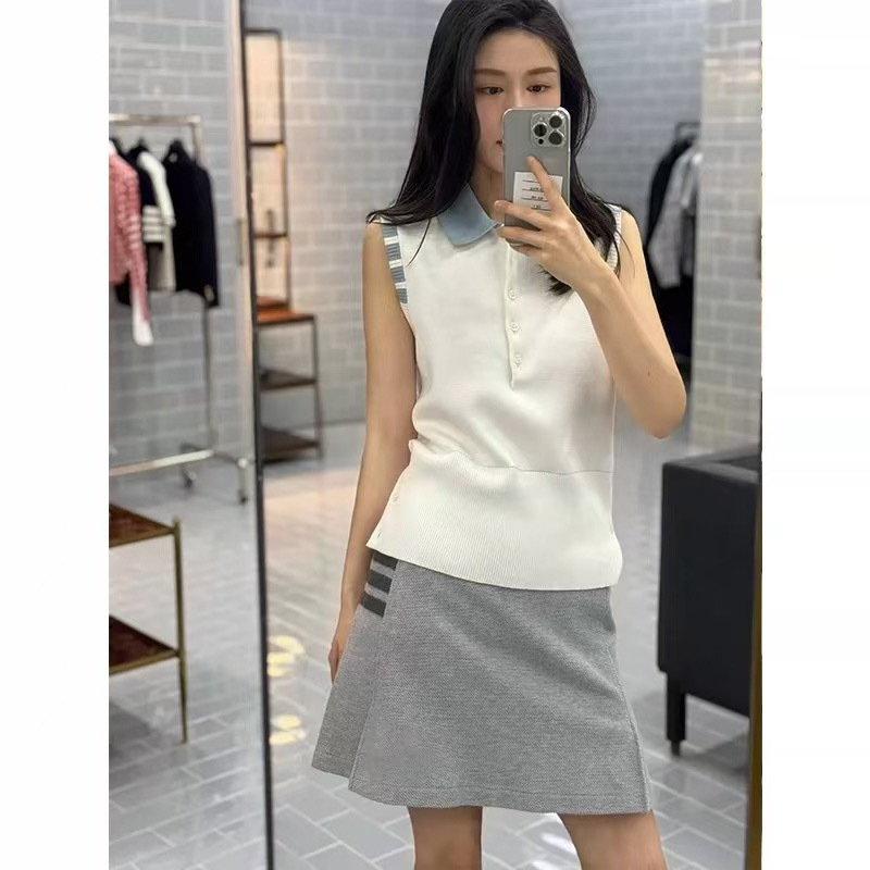 톰브라운 투톤 카라 나시 니트