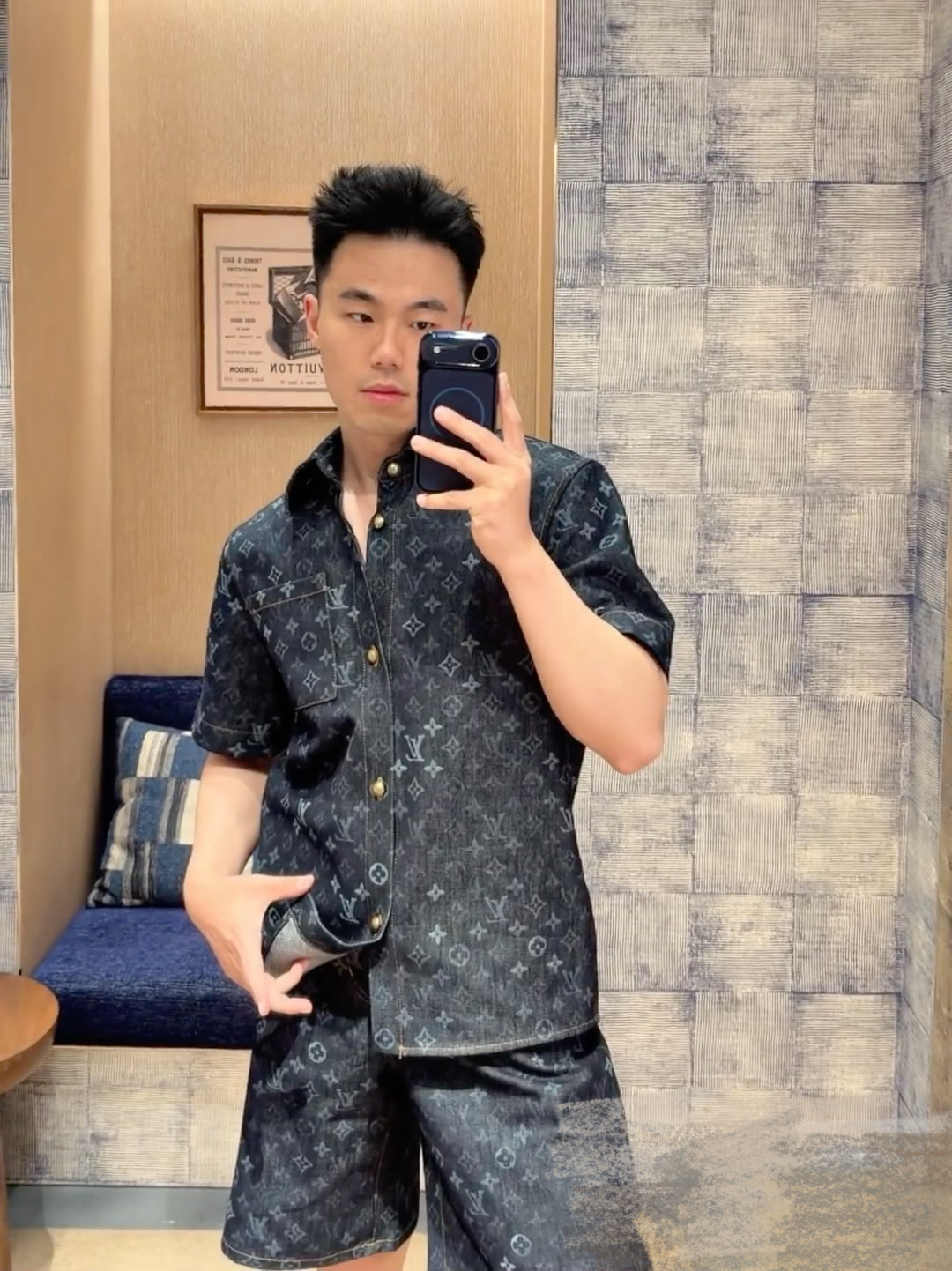 루이비통 맨즈 데님 반팔 셔츠