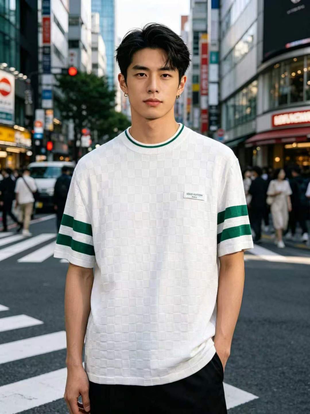 루이비통 맨즈 자카드 반팔 니트