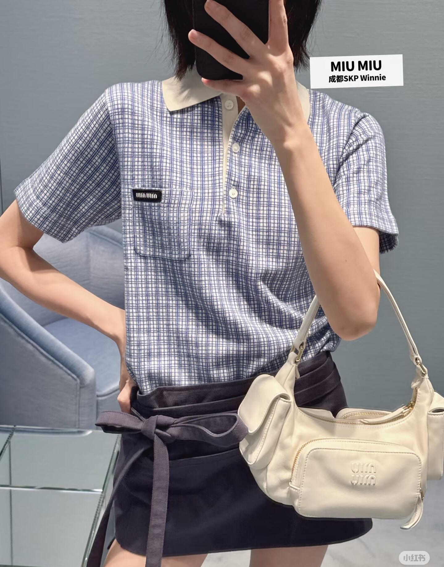 [고퀄]미우미우 카라 체크 반팔 셔츠 블라우스