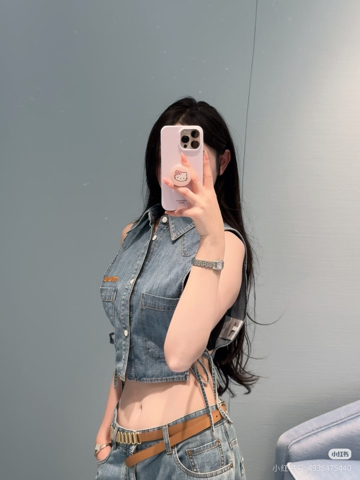 [고퀄] 샤넬 데님 크롭 민소매 셔츠