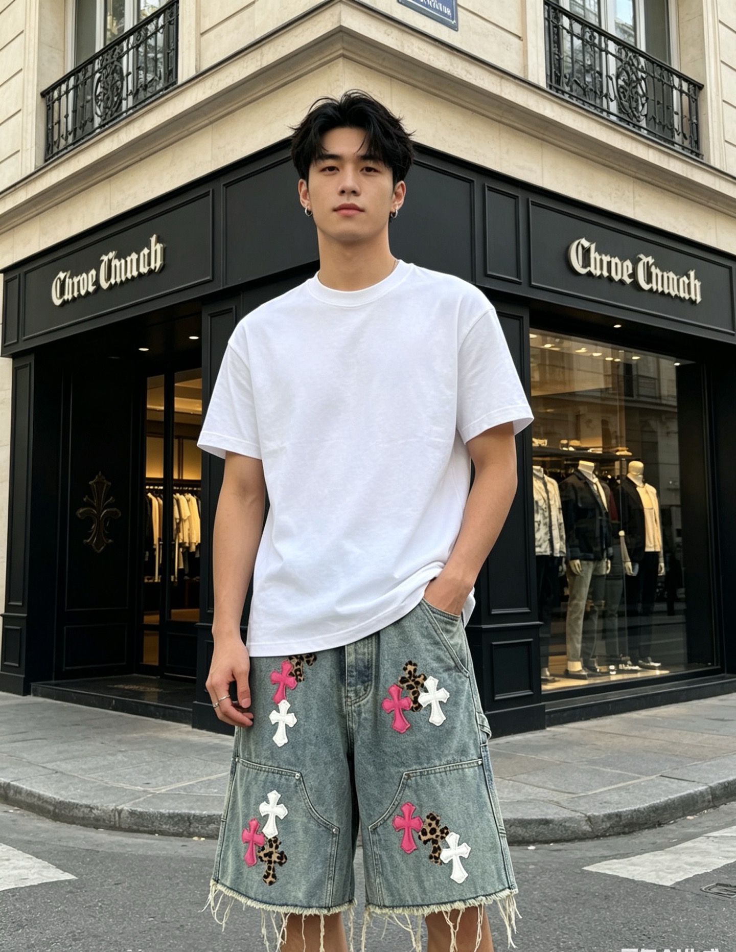 크롬하츠 맨즈 패치 데님 숏팬츠