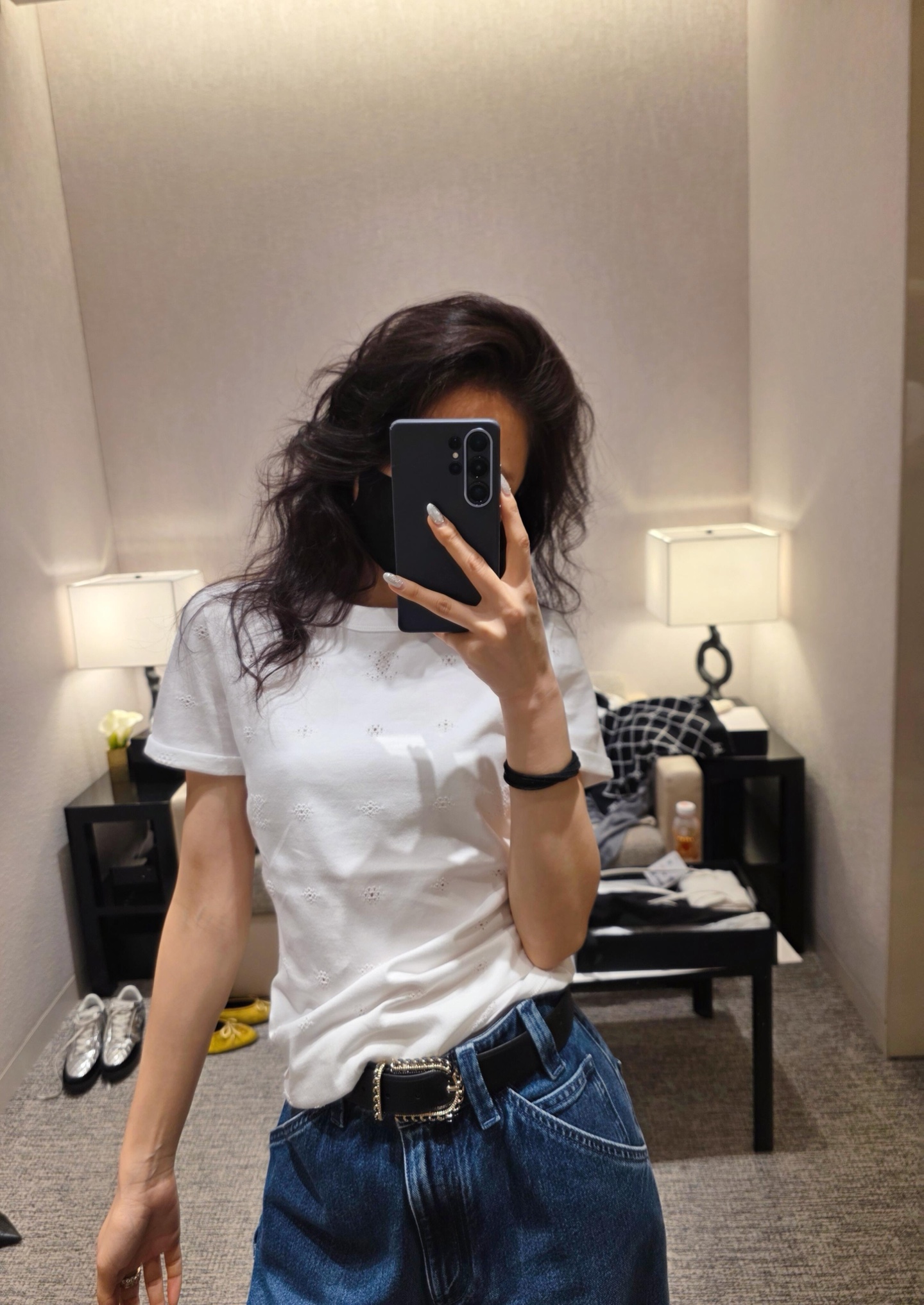 [고퀄]샤넬 펀칭 나시 크롭 반팔 티셔츠