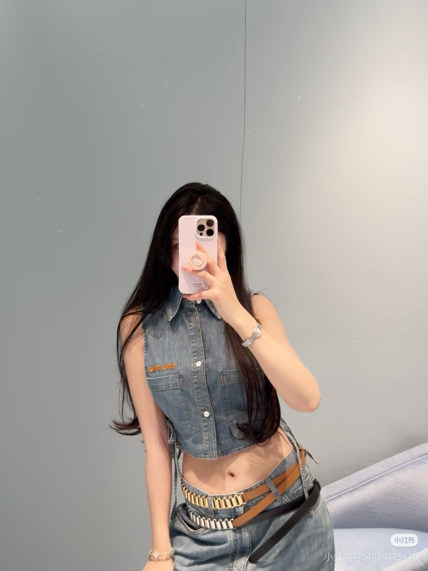 [고퀄] 샤넬 데님 크롭 민소매 셔츠